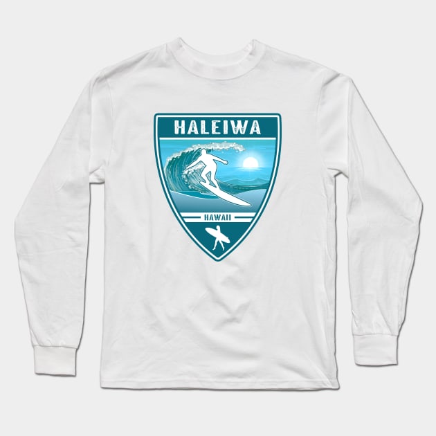 Surf Haleiwa Hawaii Long Sleeve T-Shirt by Jared S Davies